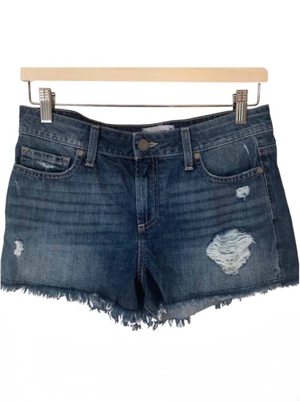 PAIGE Daryn Denim Shorts Izza Destructed Frayed Raw Hem Cut Offs